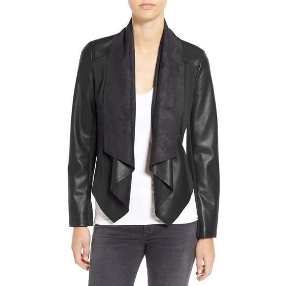 Faux Leather Suede Black Drape Front 
